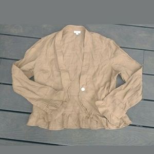 J.Jill women's blazer linen tan brown ruffle Small